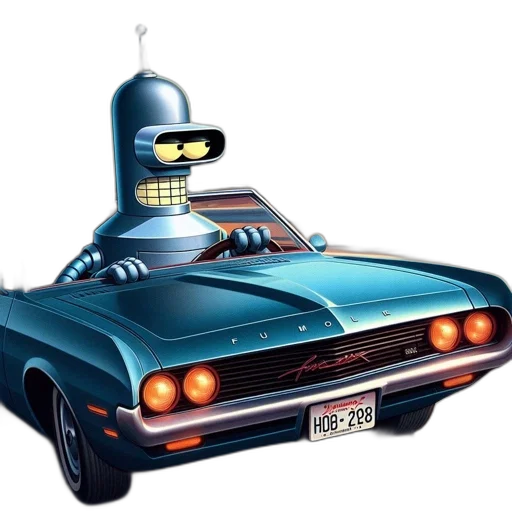 car, robot, concept art, 3d render, comic book art, cartoon, futurama, drives transparent PNG cut-out