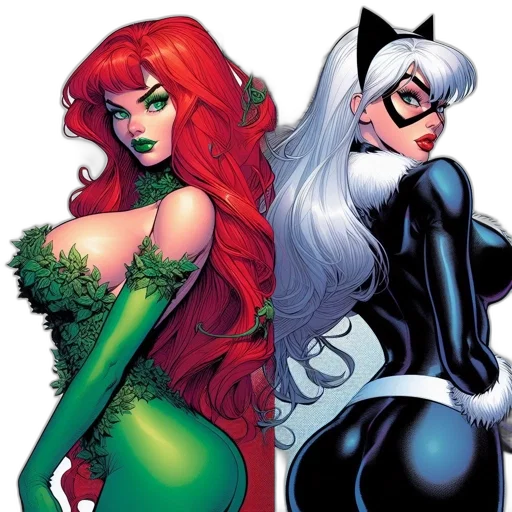 comic book art, concept art, poison, ivy, red, hair, green, skin transparent PNG cut-out
