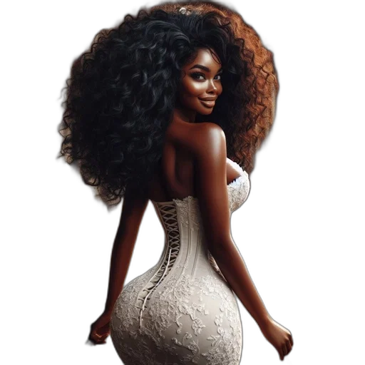 dress, hair, cartoon, concept art, photorealistic, woman, afro-style, hairdo transparent PNG cut-out