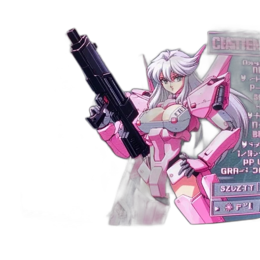 weapon, robot, concept art, anime, cyberpunk, vaporwave, animated, scene transparent PNG cut-out