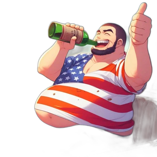 bottle, concept art, pixel art, cartoon, 3d render, american-flagged, shirted, man transparent PNG cut-out