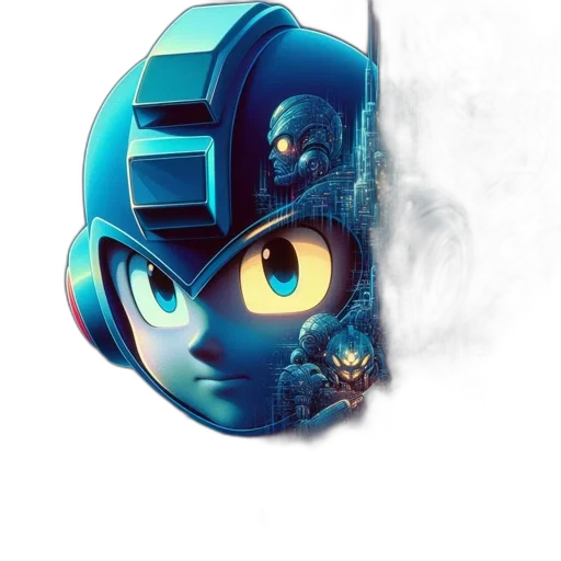 robot, mask, face, concept art, 3d render, fantasy art, comic book art, blue transparent PNG cut-out