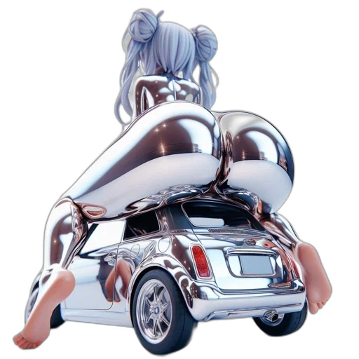 car, robot, dress, concept art, 3d render, vaporwave, cartoon, metallic transparent PNG cut-out
