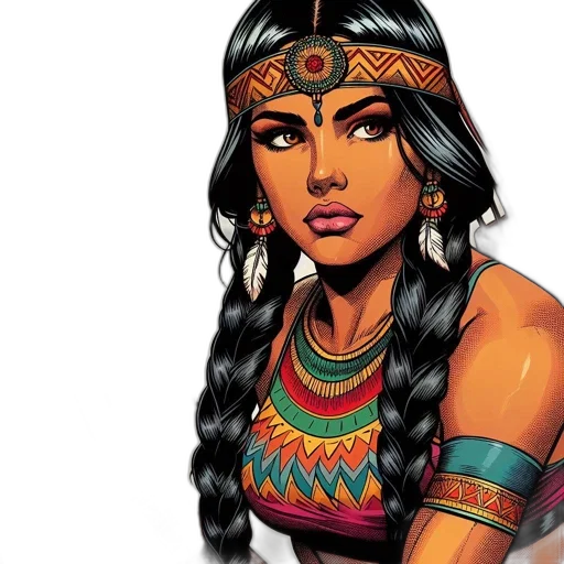 jewelry, comic book art, fantasy art, concept art, pixel art, indigenous, woman, wears transparent PNG cut-out