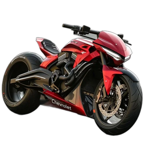weapon, 3d render, photorealistic, concept art, red, futuristic-looking, motorcycle, prominent transparent PNG cut-out