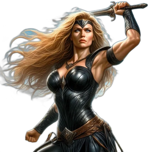 sword, comic book art, fantasy art, concept art, photorealistic, female, warrior, blonde transparent PNG cut-out