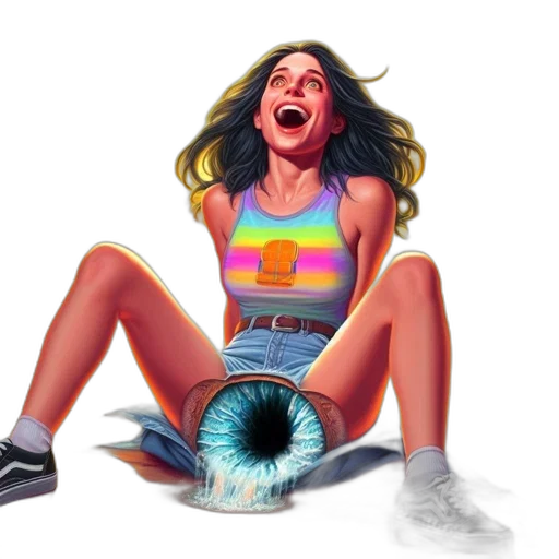 creature, shoes, hair, concept art, vaporwave, comic book art, pixel art, neon lights transparent PNG cut-out
