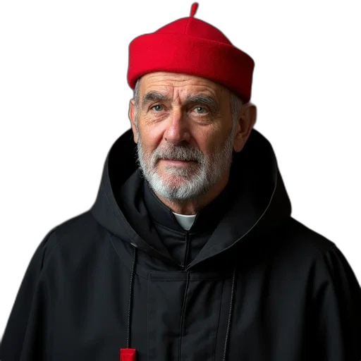 jacket, hat, staff, face, red, portrait, man, cap transparent PNG cut-out