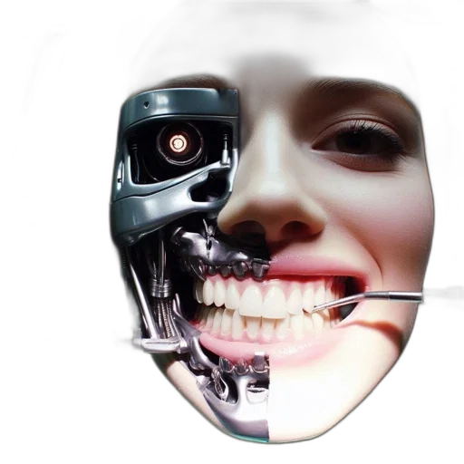 robot, face, mask, photorealistic, 3d render, cyberpunk, concept art, unusual transparent PNG cut-out