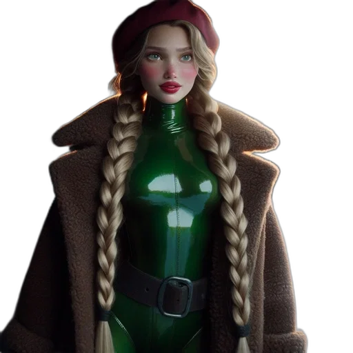 bottle, jacket, hair, 3d render, concept art, photorealistic, fantasy art, green transparent PNG cut-out