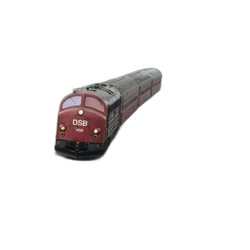 3d render, photorealistic, red, train, letters, dsb, traveling, down transparent PNG cut-out
