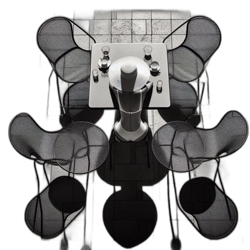 robot, umbrella, mask, furniture, 3d render, concept art, black, white transparent PNG cut-out