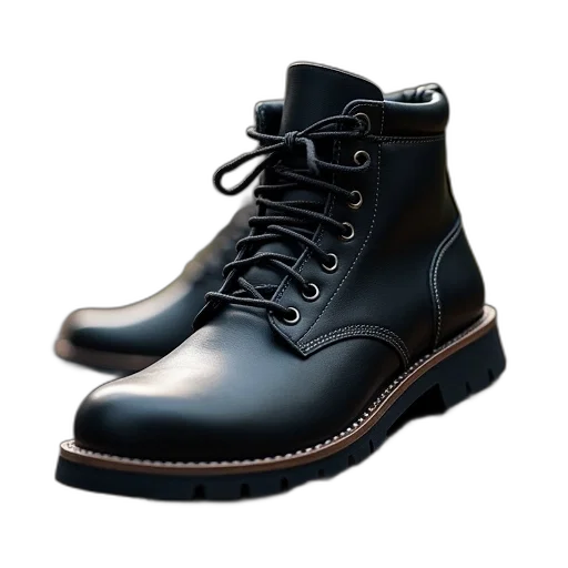 shoes, 3d render, photorealistic, image, men, leather, hiker, black transparent PNG cut-out