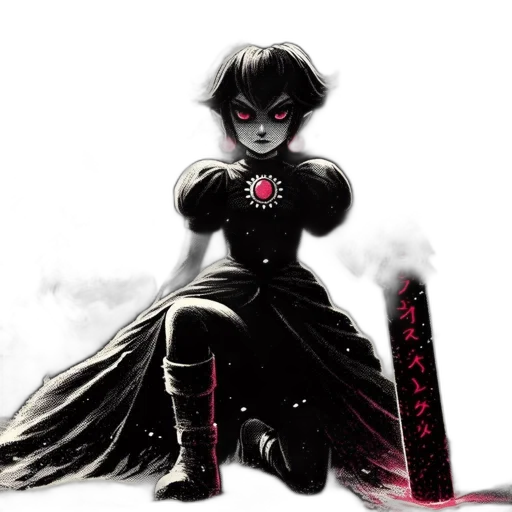 comic book art, concept art, fantasy art, anime, red, dark, female, character transparent PNG cut-out
