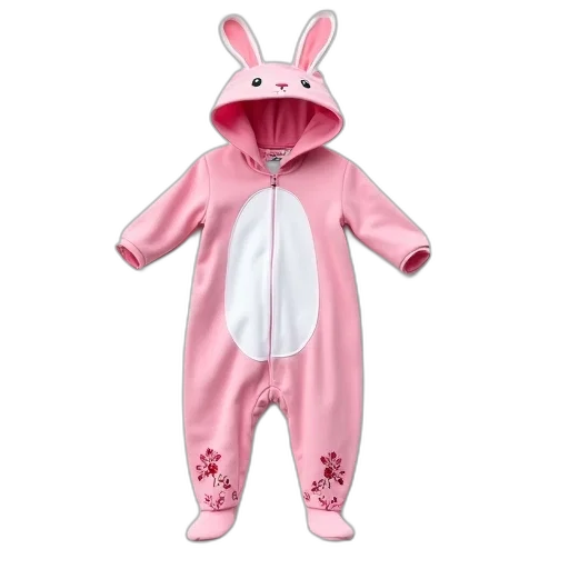 pink, onesie, white, rabbit, design, front, floral, pattern transparent PNG cut-out