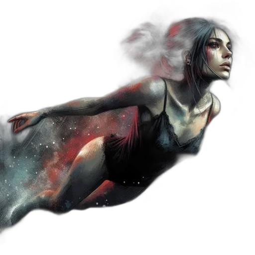 dress, fantasy art, concept art, comic book art, watercolor, outer space, fire, underwater transparent PNG cut-out