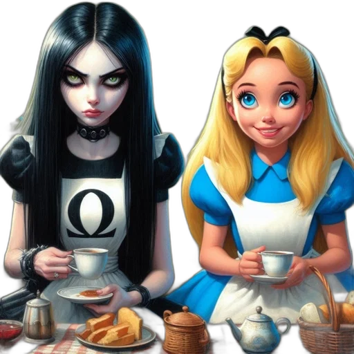 food, comic book art, concept art, fantasy art, cartoon, two, female, characters transparent PNG cut-out