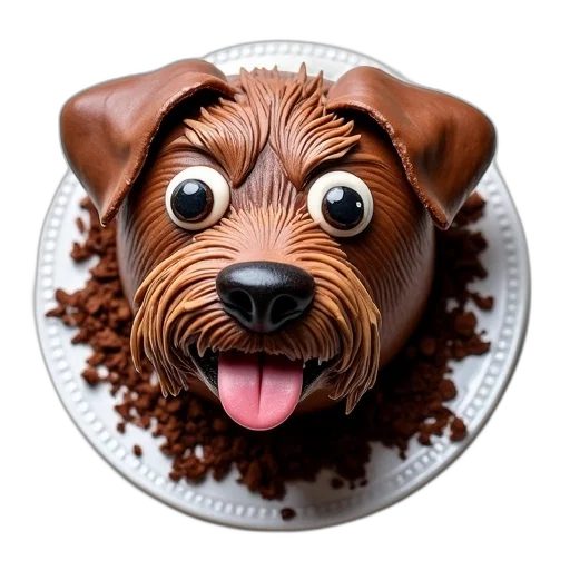 food, animal, photorealistic, 3d render, chocolate, cake, dog, face transparent PNG cut-out