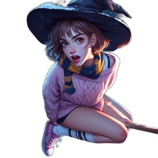 hat, staff, creature, dress, fantasy art, concept art, anime, watercolor transparent PNG cut-out