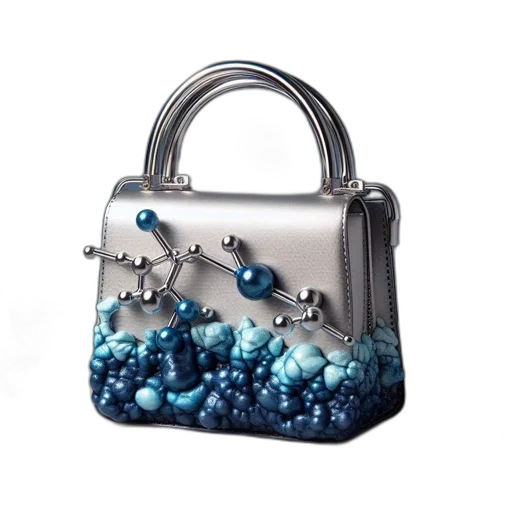 jewelry, artistic, metallic, silver, handbag, molecular, design, sits transparent PNG cut-out