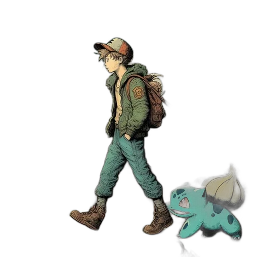 creature, jacket, hat, animal, concept art, pixel art, watercolor, 3d render transparent PNG cut-out