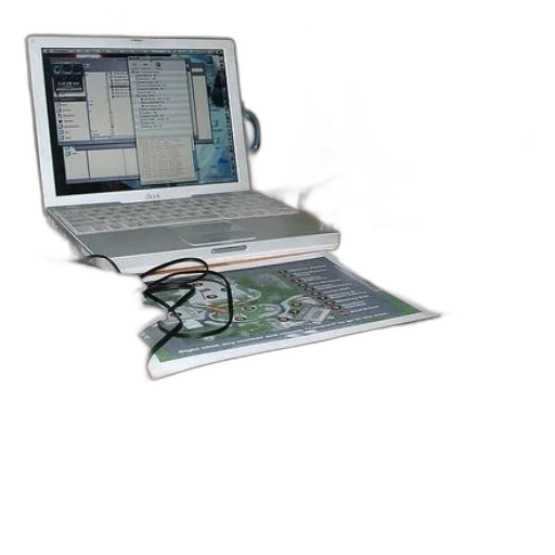 two, laptops, desk, green, lamp, behind, them transparent PNG cut-out