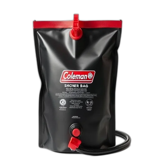 black, red, coleman, brand, camping, shower, bag, cap transparent PNG cut-out