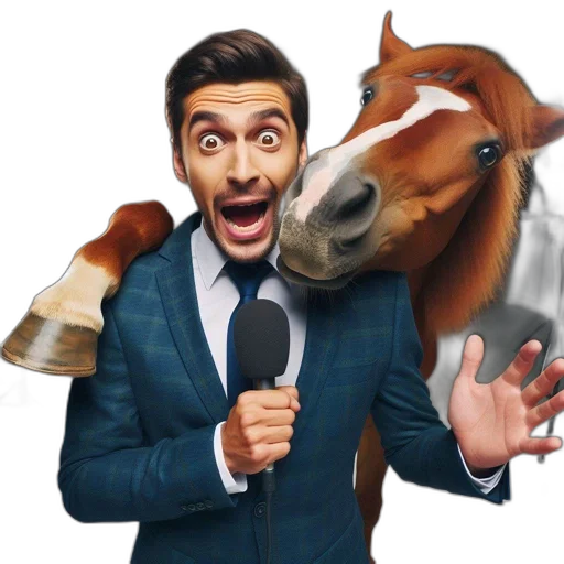 animal, cartoon, photorealistic, man, blue, suit, horse, head transparent PNG cut-out