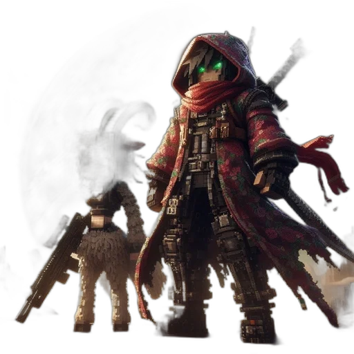 concept art, fantasy art, pixel art, 3d render, dark, red, two, pixelated transparent PNG cut-out