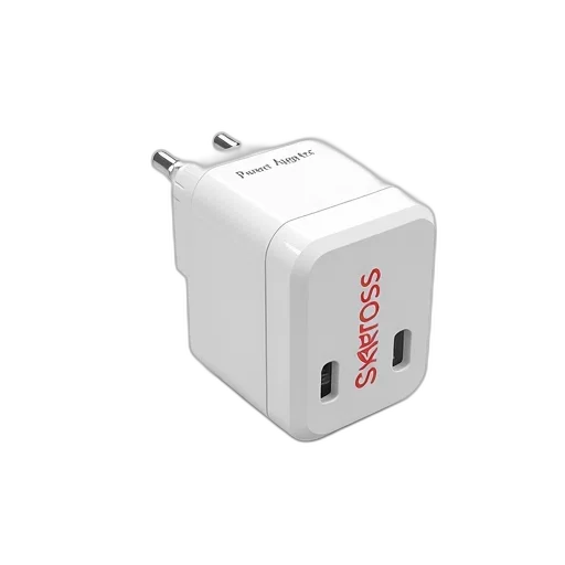 3d render, white, power, adapter, silver, plug, red, skross transparent PNG cut-out