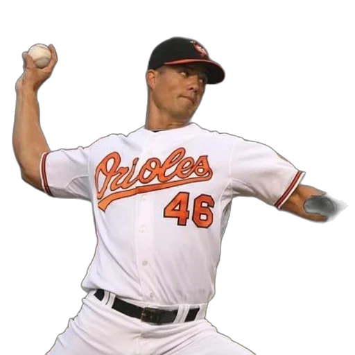 baseball, player, wearing, orioles, jersey, middle, pitch transparent PNG cut-out
