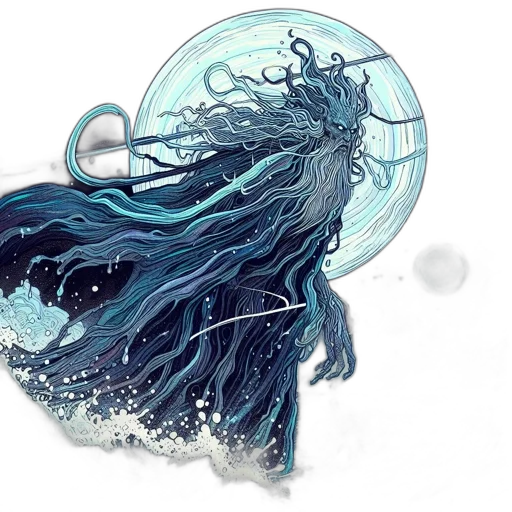 hair, creature, dragon, fantasy art, concept art, watercolor, comic book art, underwater transparent PNG cut-out
