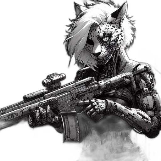 weapon, animal, cyberpunk, concept art, fantasy art, comic book art, creature, resembling transparent PNG cut-out