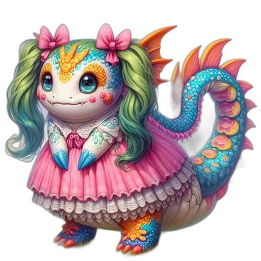 dragon, creature, animal, staff, concept art, fantasy art, 3d render, pixel art transparent PNG cut-out