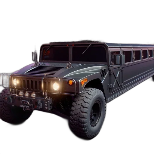car, 3d render, concept art, photorealistic, black, limousine, various, items transparent PNG cut-out
