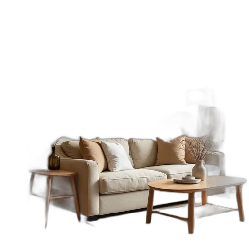 furniture, 3d render, photorealistic, concept art, earth tones, golden, monochrome, cozy transparent PNG cut-out