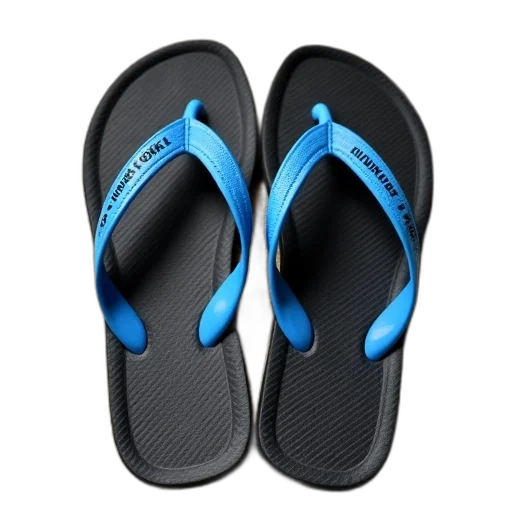shoes, blue, pair, black, flip-flops, straps, placed, beige transparent PNG cut-out