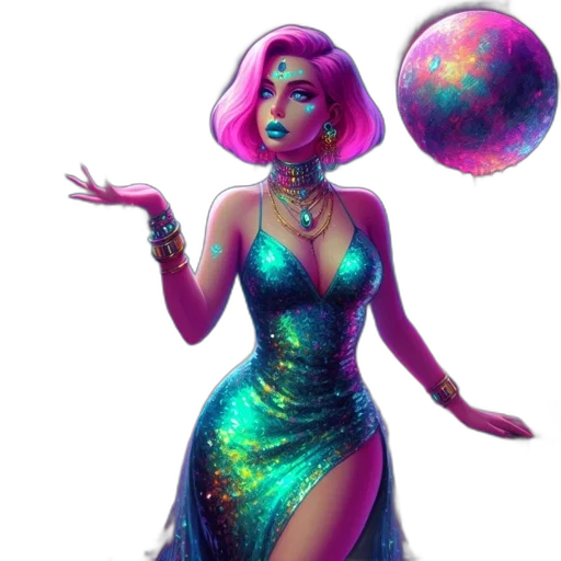 dress, concept art, fantasy art, comic book art, pixel art, outer space, neon lights, neon transparent PNG cut-out