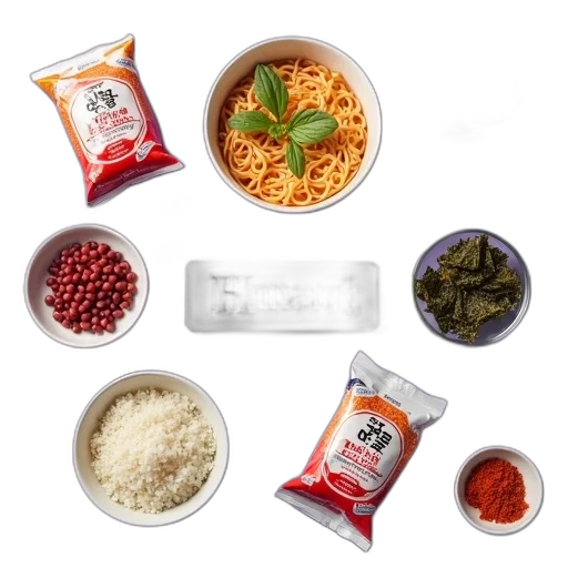 food, variety, korean, instant, noodles, ingredients, displayed, purple transparent PNG cut-out