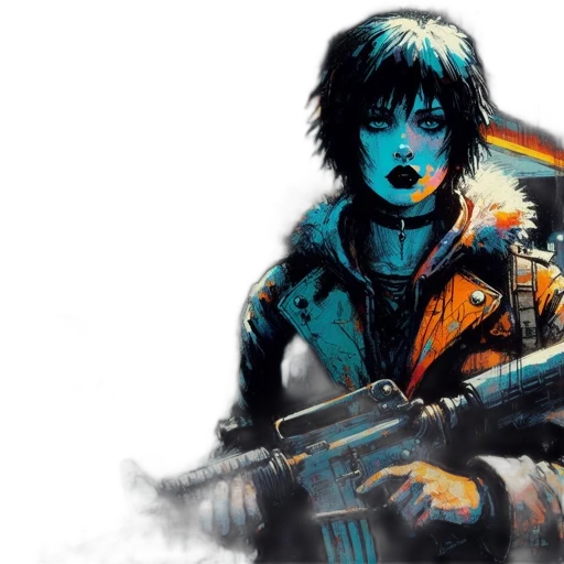 cyberpunk, comic book art, concept art, fantasy art, neon lights, blue, neon, colorful transparent PNG cut-out