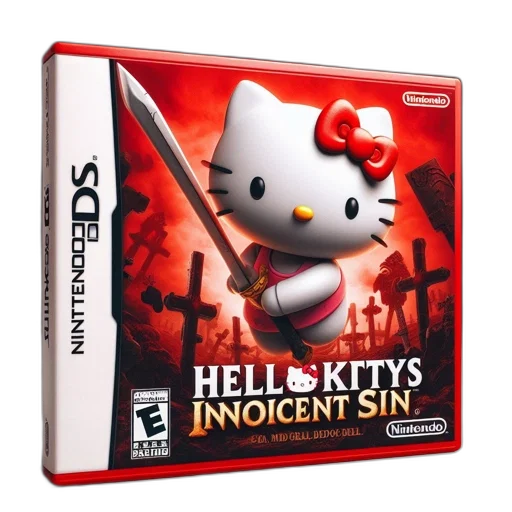 weapon, hello, kitty, depicted, warrior, wielding, sword, stands transparent PNG cut-out