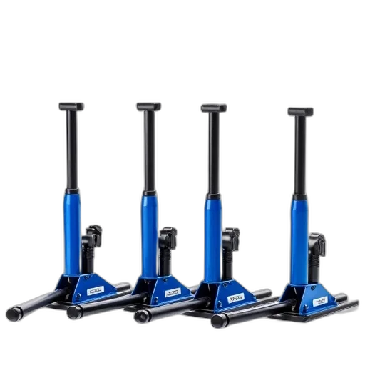 staff, set, four, blue, black, hydraulic, car, lift transparent PNG cut-out