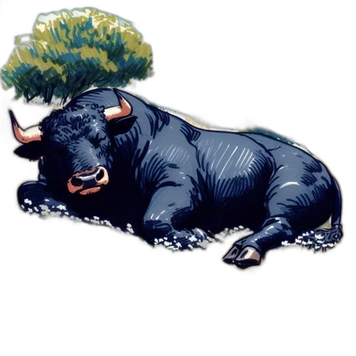 animal, concept art, photorealistic, pixel art, fantasy art, majestic, bull, rests transparent PNG cut-out