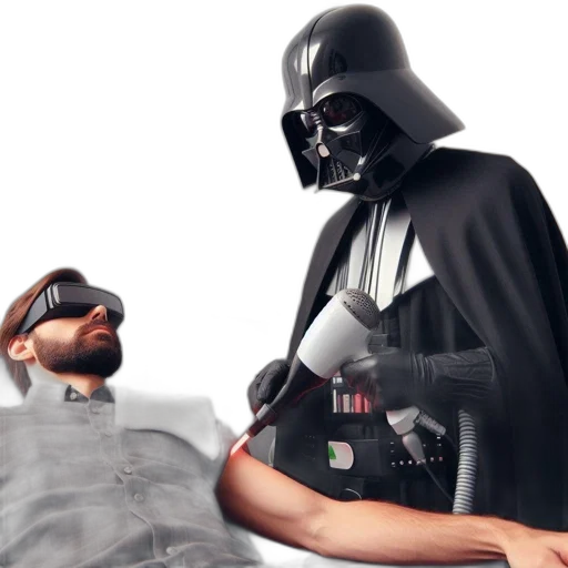 concept art, futuristic, treatment, room, patient, wears, goggles, while transparent PNG cut-out