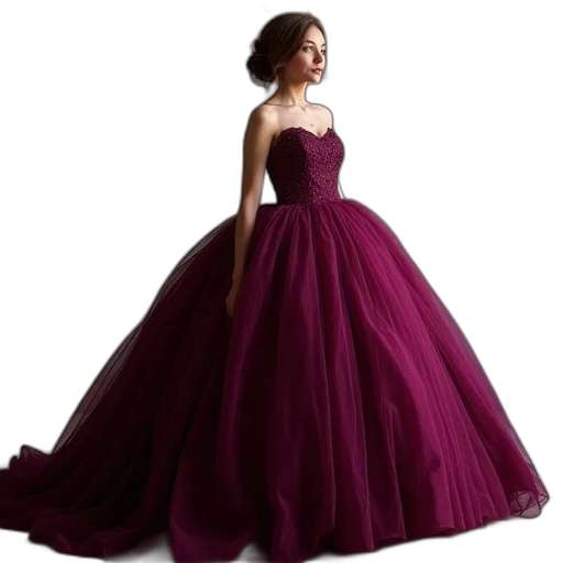 dress, crown, photorealistic, dark, red, sleeveless, plum, colored transparent PNG cut-out