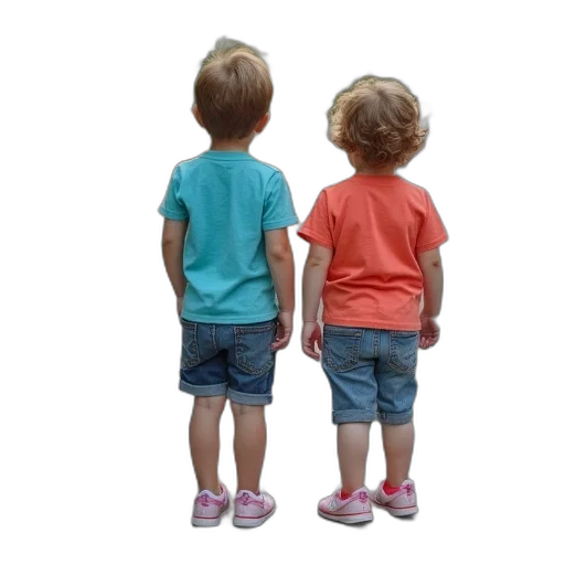 jacket, shoes, dress, 3d render, photorealistic, two, children, standing transparent PNG cut-out