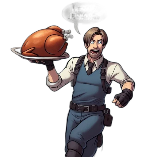 food, staff, concept art, pixel art, comic book art, cartoon, earth tones, man transparent PNG cut-out