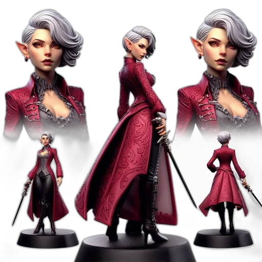 concept art, fantasy art, 3d render, comic book art, red, dark, elven-featured, woman transparent PNG cut-out