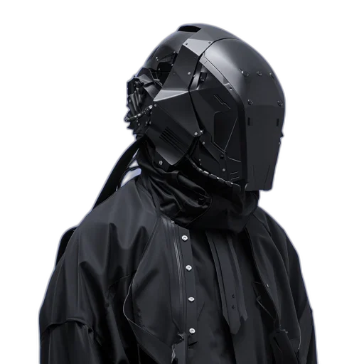 jacket, mask, umbrella, cyberpunk, concept art, 3d render, dark, figure transparent PNG cut-out