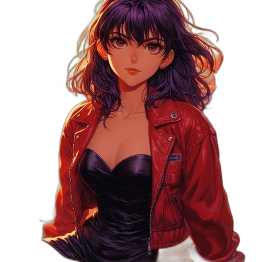 jacket, dress, face, weapon, anime, cyberpunk, concept art, comic book art transparent PNG cut-out
